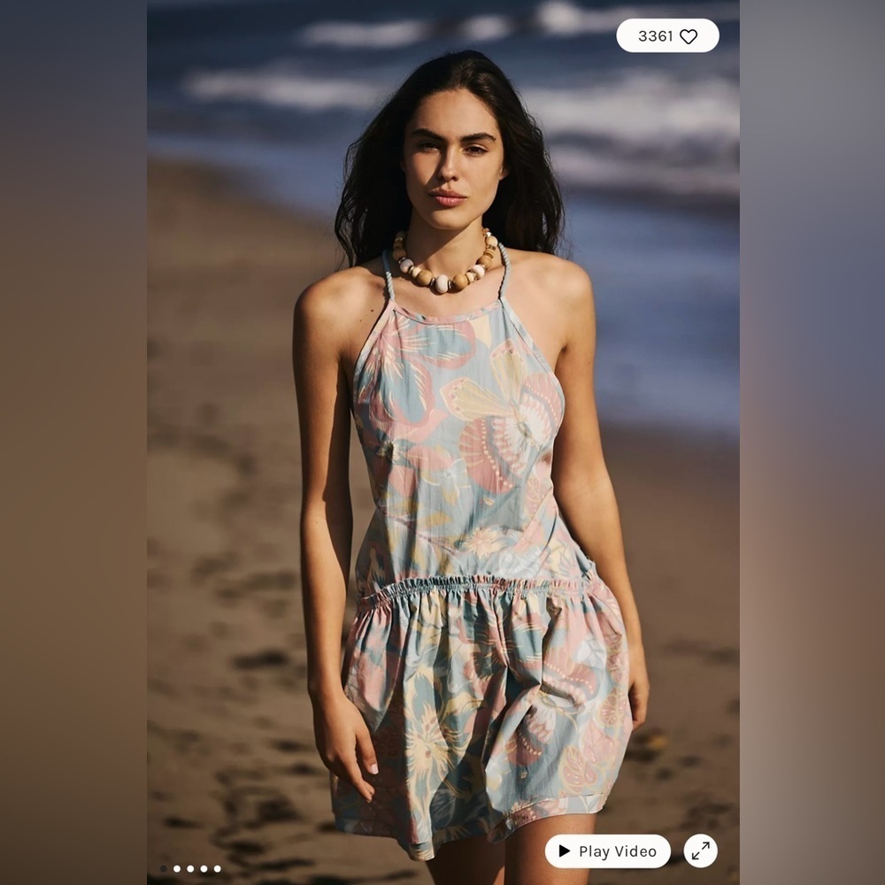 FREE PEOPLE Deserted Island Floral Halter Mini Dress M Size Medium SOLD OUT - Picture 1 of 12